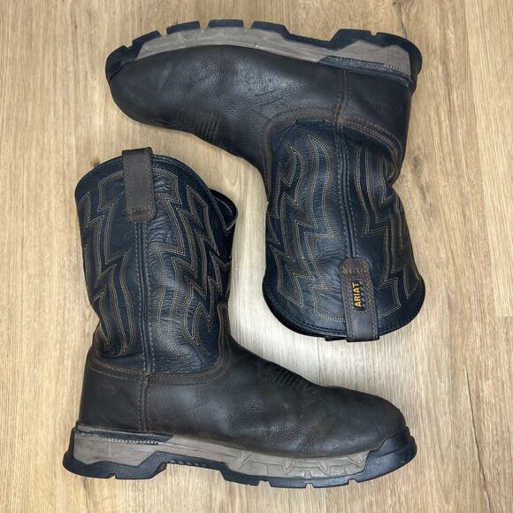 Ariat Mens 9.5D Boots Rebar Flex Brown Leather Square Toe Dry Shield Work - Picture 7 of 9